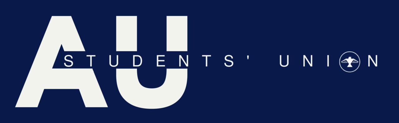 AUSU Logo blue A and U pronounced with Students' Union Indented Out of the A, protruding into negative space.