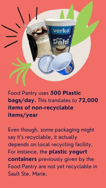 Food pantry uses 500 Plastic bags/day. This translates to 72,000 items of non-recyclable items/year. Even though some packaging might say it is recyclable, it depends on the local recycling facility. For instance, the plastic yogurt containers previously given by the Food Pantry are not yet recyclable in Sault Ste. Marie. That's why we are starting a campaign called Rock the Jar! Starting June 1st, bring along a clean empty plastic container or a jar, and you will get an extra scoop of either rice, pasta, oats, or lentils depending on the week. By reusing yours, as well as our waste, we can make a difference. By allowing us to reduce our purchase of plastic, YOU CAN HELP us redirect our funds to serve food to a larger community List of the things to keep in mind when participating in the change: Please, only bring clean containers (with lids) in working condition and inform the volunteer that you have a container before getting your groceries. Bring an egg carton for two (2) extra eggs every week. Bring a container to get, rice & pasta- increased to 3 cups (703 ml), all lentils and oatmeal to 2 cups (472 ml), and eggs to 10 per week. You can also donate egg cartons, empty containers, and jars in the donation box outside of the Food Pantry for our students to take. If you have any doubts please send us a message. Thank you, Be a Part of the Change - Join Rock the Jar Campaign